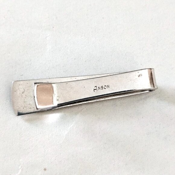 50s 60s Vintage Tie Clip by Anson, Silver Tone with Chain Motif - Picture 2 of 3